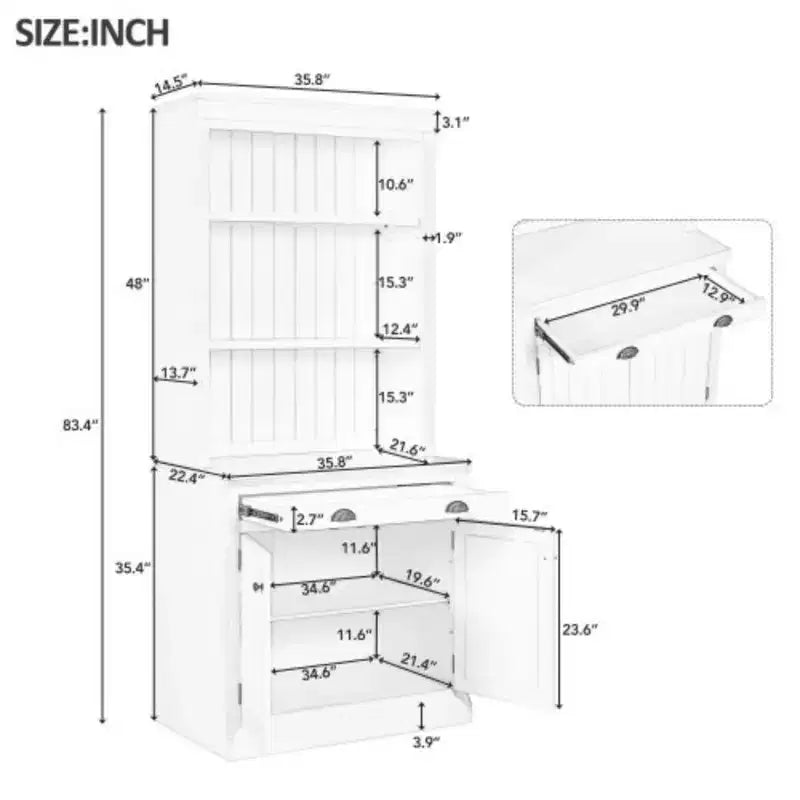 Bibliothèque haute de rangement de 211,8 cm avec étagères ouvertes, ensemble de 2 bibliothèques autoportantes avec 2 portes et 1 tiroir pour bureau, chambre, salon
