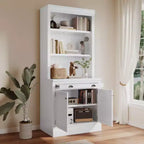 Bibliothèque haute de rangement de 211,8 cm avec étagères ouvertes, ensemble de 2 bibliothèques autoportantes avec 2 portes et 1 tiroir pour bureau, chambre, salon