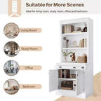 Bibliothèque haute de rangement de 211,8 cm avec étagères ouvertes, ensemble de 2 bibliothèques autoportantes avec 2 portes et 1 tiroir pour bureau, chambre, salon