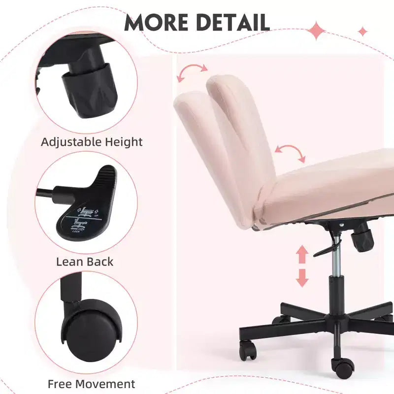 Chaise sans accoudoirs Erommy Criss Cross avec roulettes, Chaise de bureau à pieds croisés réglable en hauteur, Chaise de bureau pour le bureau, la chambre, le salon