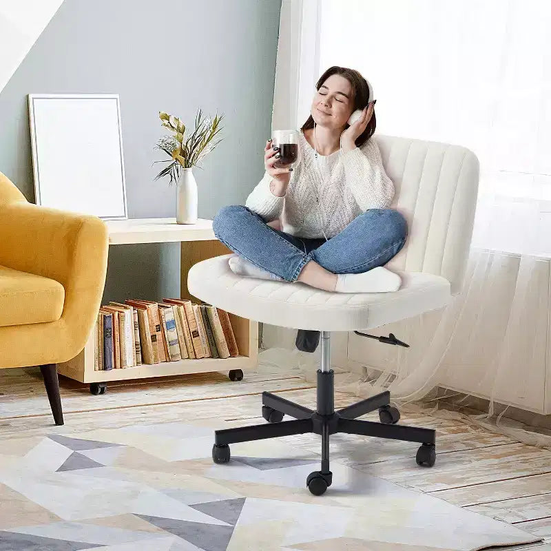 Chaise sans accoudoirs Erommy Criss Cross avec roulettes, Chaise de bureau à pieds croisés réglable en hauteur, Chaise de bureau pour le bureau, la chambre, le salon