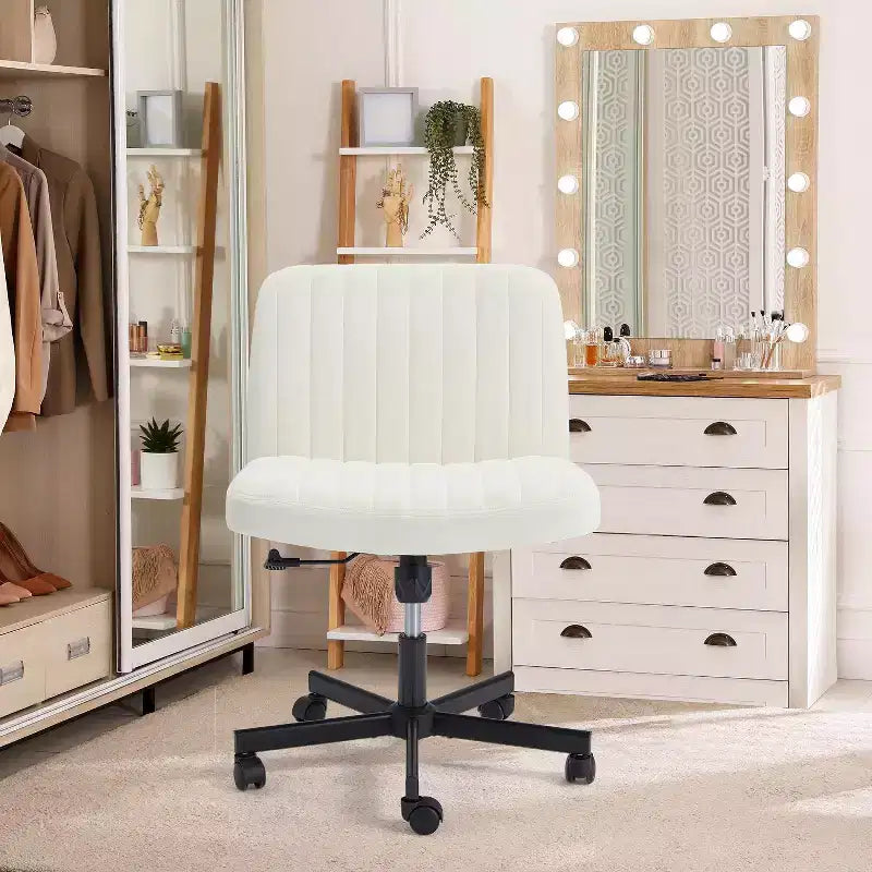 Chaise sans accoudoirs Erommy Criss Cross avec roulettes, Chaise de bureau à pieds croisés réglable en hauteur, Chaise de bureau pour le bureau, la chambre, le salon