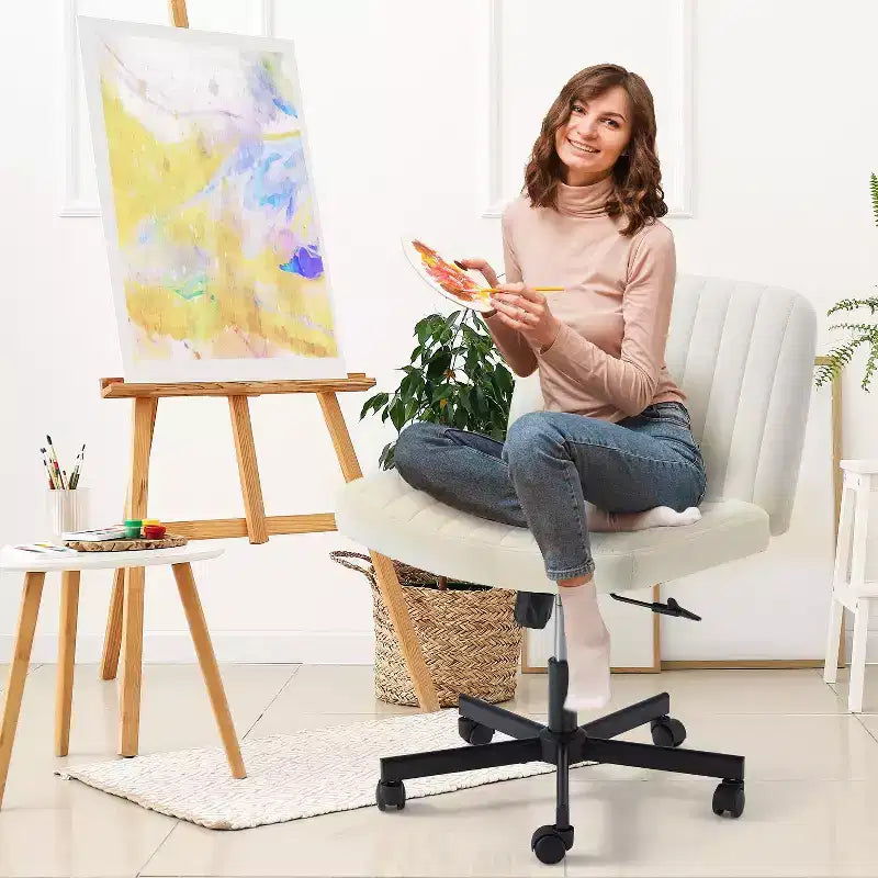 Chaise sans accoudoirs Erommy Criss Cross avec roulettes, Chaise de bureau à pieds croisés réglable en hauteur, Chaise de bureau pour le bureau, la chambre, le salon