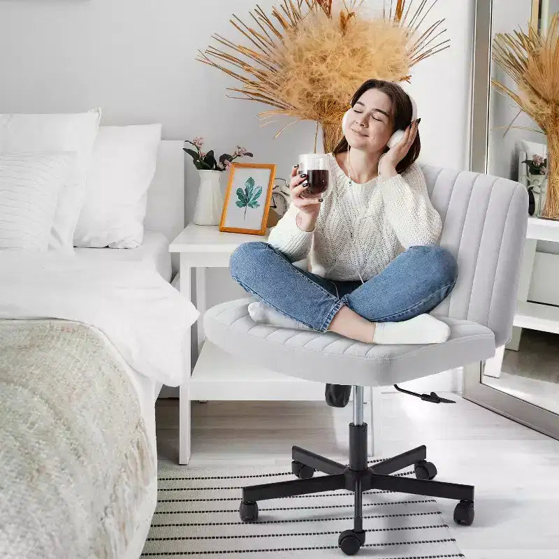 Chaise sans accoudoirs Erommy Criss Cross avec roulettes, Chaise de bureau à pieds croisés réglable en hauteur, Chaise de bureau pour le bureau, la chambre, le salon