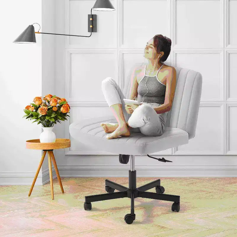 Chaise sans accoudoirs Erommy Criss Cross avec roulettes, Chaise de bureau à pieds croisés réglable en hauteur, Chaise de bureau pour le bureau, la chambre, le salon