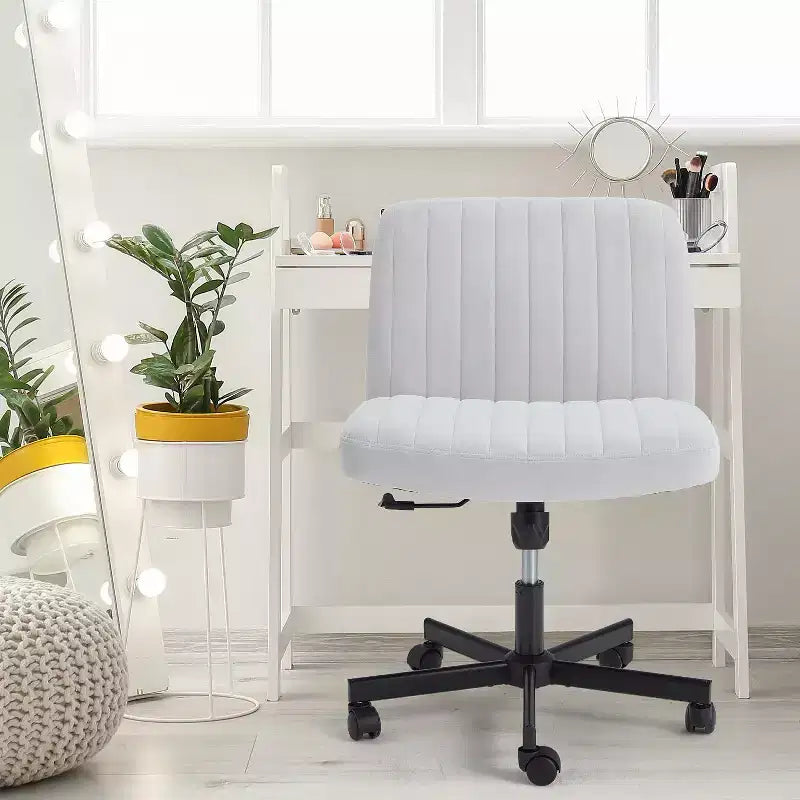 Chaise sans accoudoirs Erommy Criss Cross avec roulettes, Chaise de bureau à pieds croisés réglable en hauteur, Chaise de bureau pour le bureau, la chambre, le salon