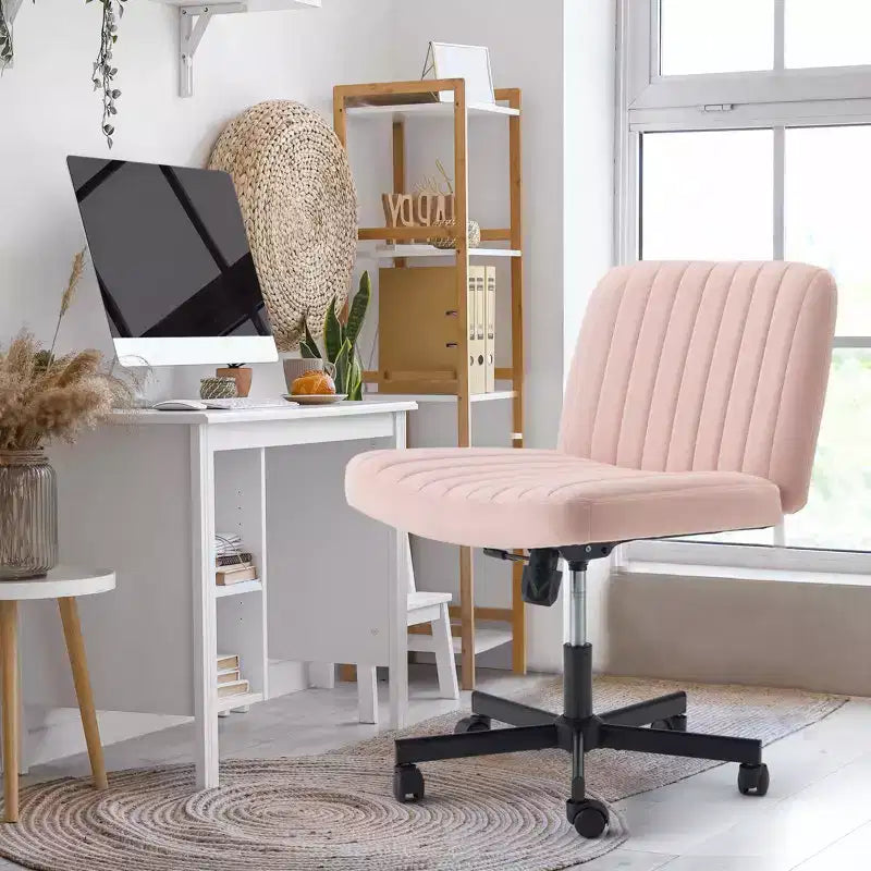 Chaise sans accoudoirs Erommy Criss Cross avec roulettes, Chaise de bureau à pieds croisés réglable en hauteur, Chaise de bureau pour le bureau, la chambre, le salon