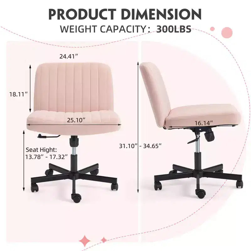 Chaise sans accoudoirs Erommy Criss Cross avec roulettes, Chaise de bureau à pieds croisés réglable en hauteur, Chaise de bureau pour le bureau, la chambre, le salon