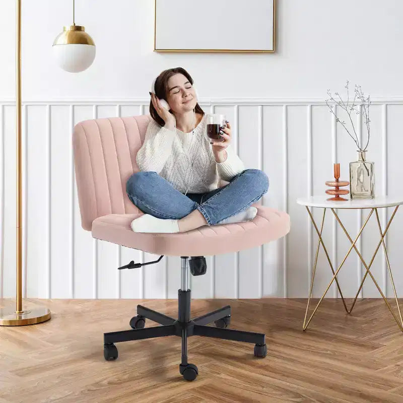 Chaise sans accoudoirs Erommy Criss Cross avec roulettes, Chaise de bureau à pieds croisés réglable en hauteur, Chaise de bureau pour le bureau, la chambre, le salon
