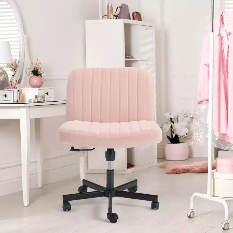 Chaise sans accoudoirs Erommy Criss Cross avec roulettes, Chaise de bureau à pieds croisés réglable en hauteur, Chaise de bureau pour le bureau, la chambre, le salon