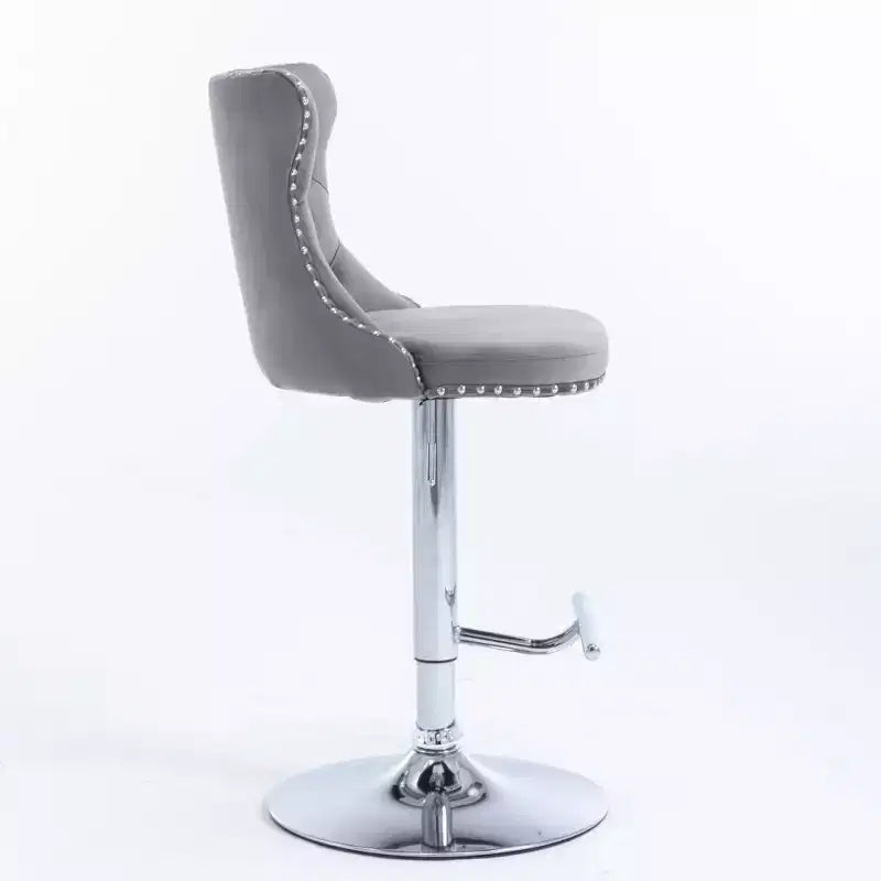 Tabourets de bar pivotants en velours, tabourets de bar modernes rembourrés avec base chromée et dossier capitonné confortables pour la maison, le pub et l'îlot de cuisine - Lot de 2