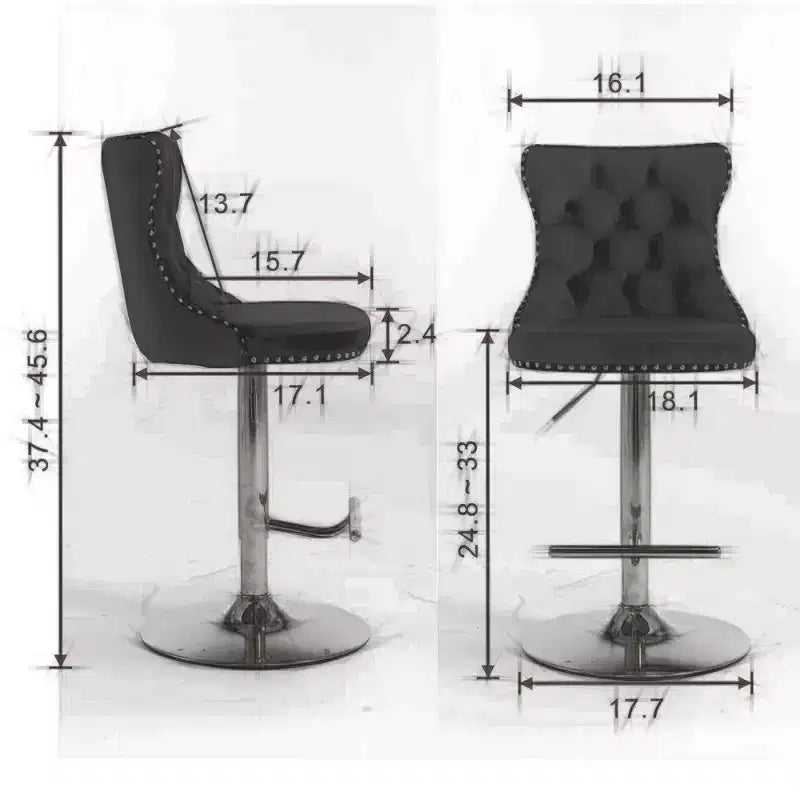 Tabourets de bar pivotants en velours, tabourets de bar modernes rembourrés avec base chromée et dossier capitonné confortables pour la maison, le pub et l'îlot de cuisine - Lot de 2