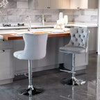Tabourets de bar pivotants en velours, tabourets de bar modernes rembourrés avec base chromée et dossier capitonné confortables pour la maison, le pub et l'îlot de cuisine - Lot de 2