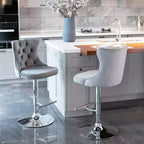Tabourets de bar pivotants en velours, tabourets de bar modernes rembourrés avec base chromée et dossier capitonné confortables pour la maison, le pub et l'îlot de cuisine - Lot de 2