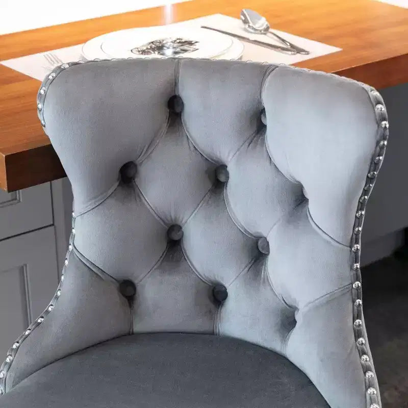 Tabourets de bar pivotants en velours, tabourets de bar modernes rembourrés avec base chromée et dossier capitonné confortables pour la maison, le pub et l'îlot de cuisine - Lot de 2