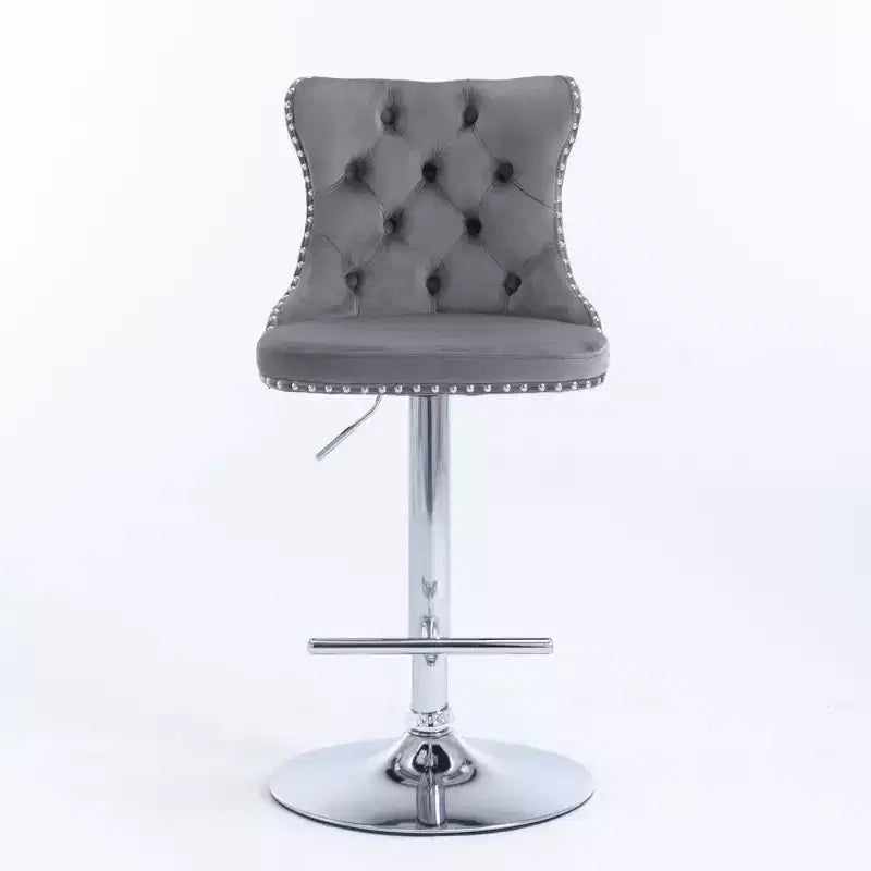 Tabourets de bar pivotants en velours, tabourets de bar modernes rembourrés avec base chromée et dossier capitonné confortables pour la maison, le pub et l'îlot de cuisine - Lot de 2