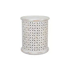Jofran, Decker Small Distressed Hardwood Global Drum End Table, White