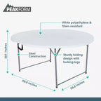 Table de banquet ronde polyvalente Peakform, légère, durable et pliable avec base sécurisée pour événements intérieurs et extérieurs, 60 pouces, blanc