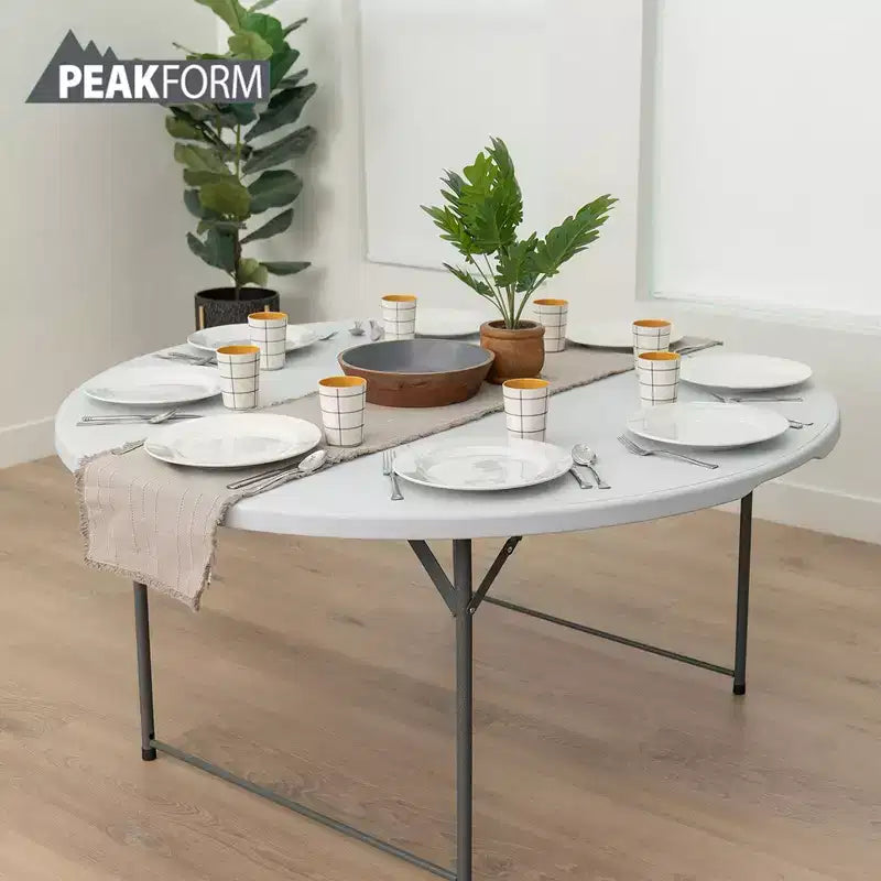 Table de banquet ronde polyvalente Peakform, légère, durable et pliable avec base sécurisée pour événements intérieurs et extérieurs, 60 pouces, blanc