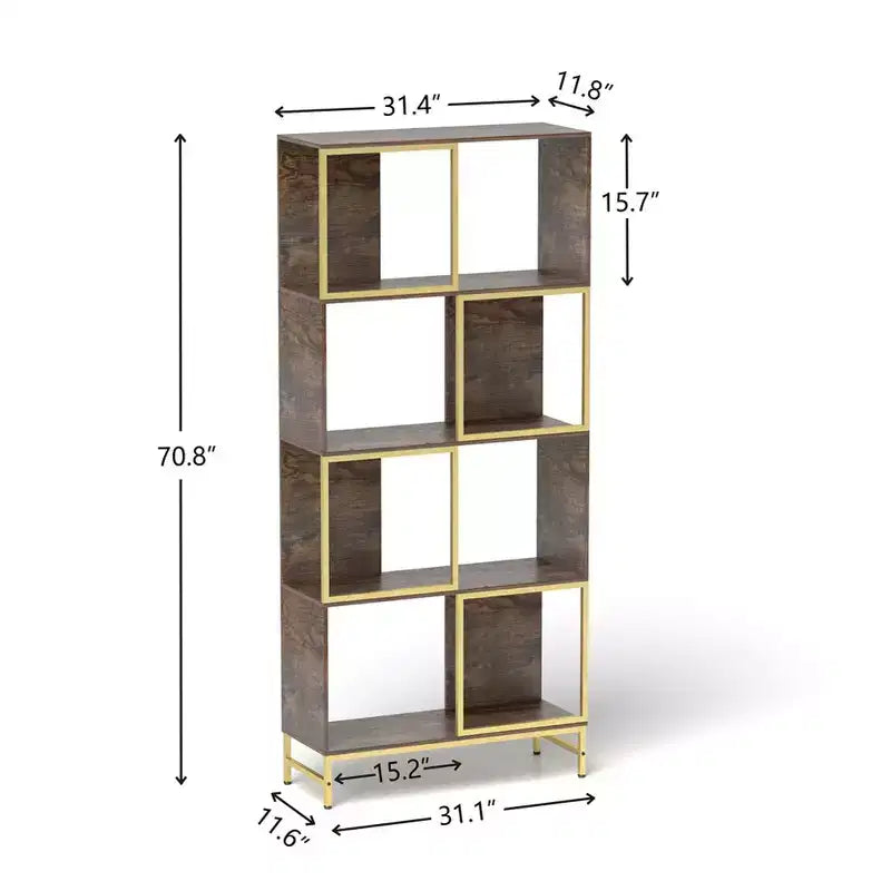 Étagère industrielle à 4 niveaux, bibliothèque étroite de 1,80 m de haut, bibliothèque autoportante avec rangement, étagère de rangement pour chambre, salon, bureau