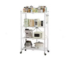 Étagère de rangement pliable en métal à 4 niveaux avec crochets latéraux, étagère de rangement de cuisine robuste, blanche