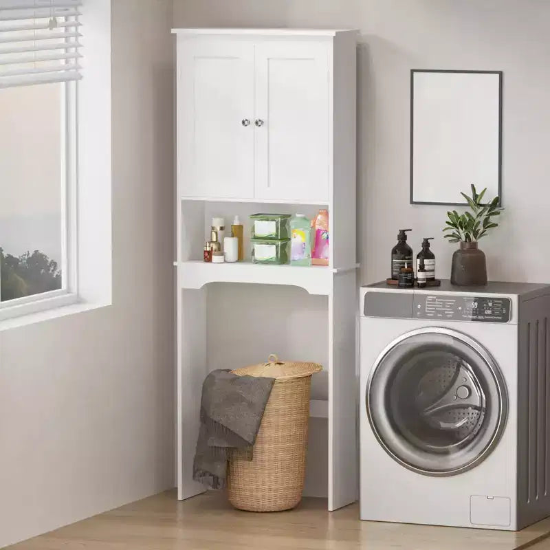 Armoire de Rangement WC, Étagère de Rangement Gain de Place pour Salle de Bain, Meuble de Rangement Autoportant pour Salle de Bain avec 2 Portes et Étagère Ouverte