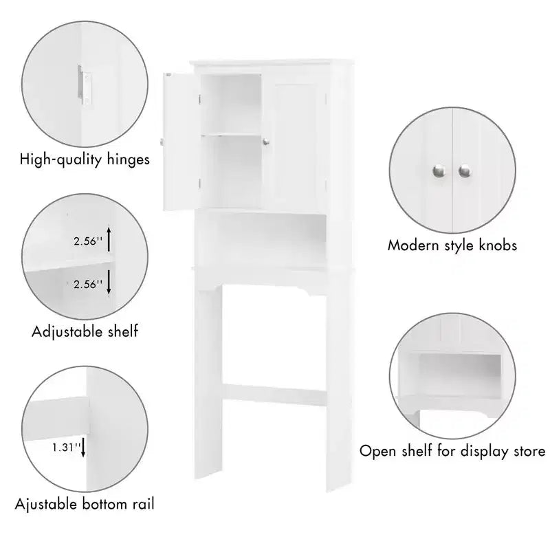 Armoire de Rangement WC, Étagère de Rangement Gain de Place pour Salle de Bain, Meuble de Rangement Autoportant pour Salle de Bain avec 2 Portes et Étagère Ouverte