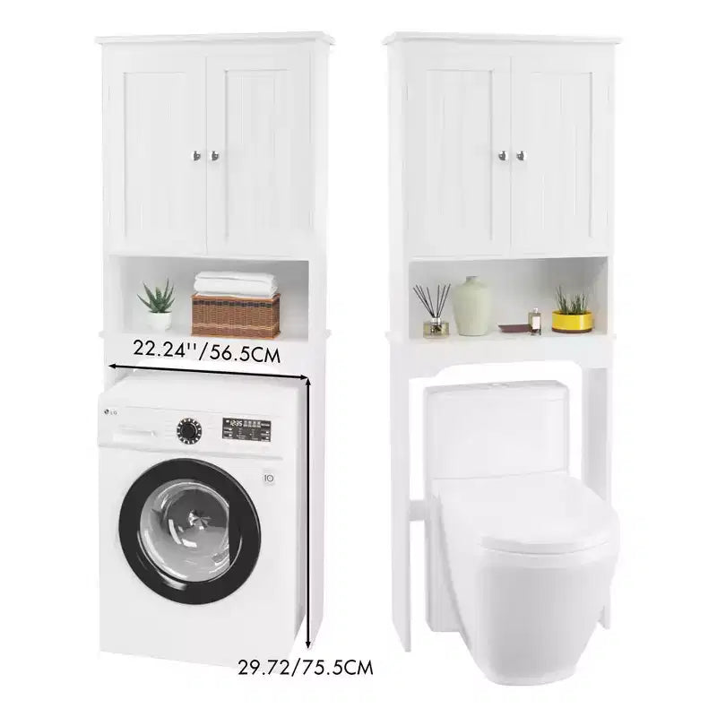 Armoire de Rangement WC, Étagère de Rangement Gain de Place pour Salle de Bain, Meuble de Rangement Autoportant pour Salle de Bain avec 2 Portes et Étagère Ouverte