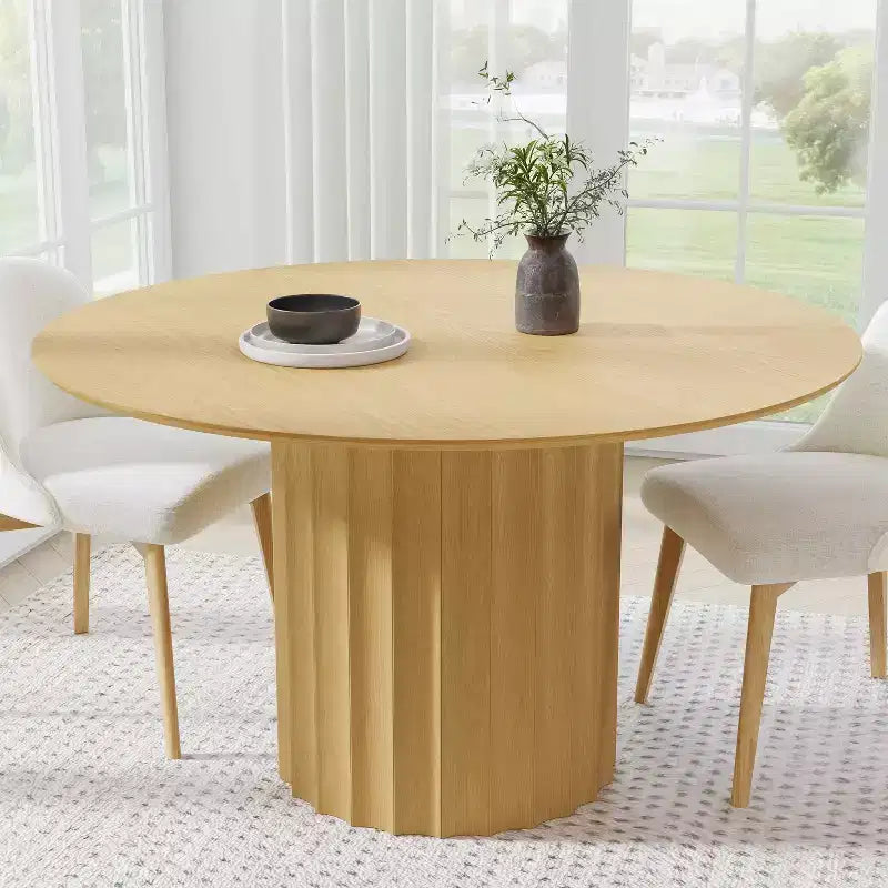Dovelina Table à Manger Ronde Mid-Century en Bois pour 4 Personnes - Bois Naturel