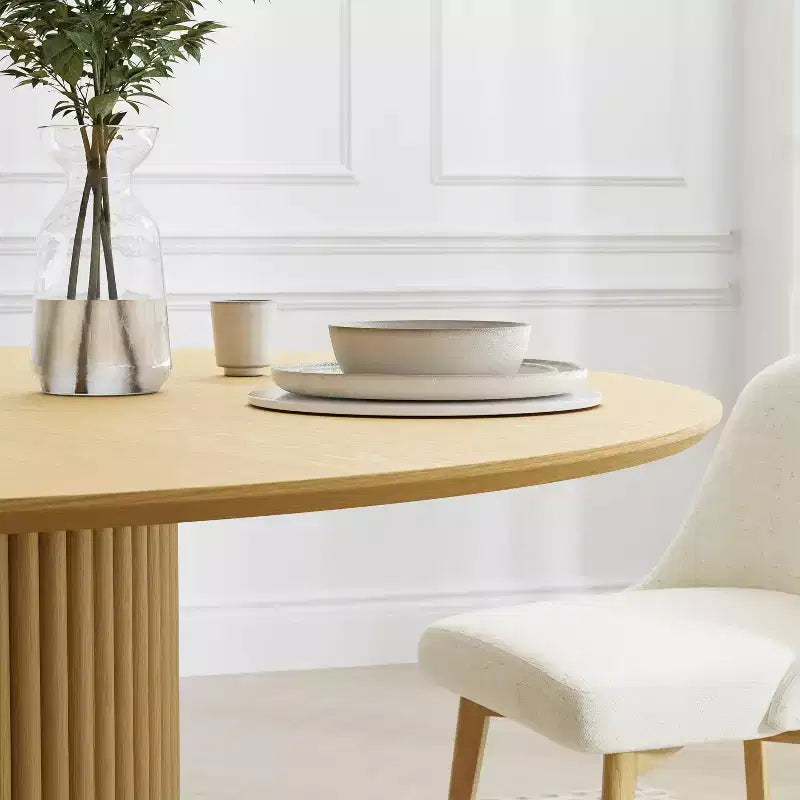 Dovelina Table à Manger Ronde Mid-Century en Bois pour 4 Personnes - Bois Naturel
