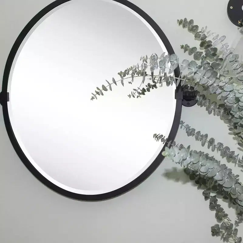 TEHOME Javel Miroir Ovale Inclinable de Salle de Bain avec Cadre en Métal Noir, Miroir Mural Biseauté, Dimensions Totales 27,03 x 26 pouces (Miroir 23 x 26 pouces)