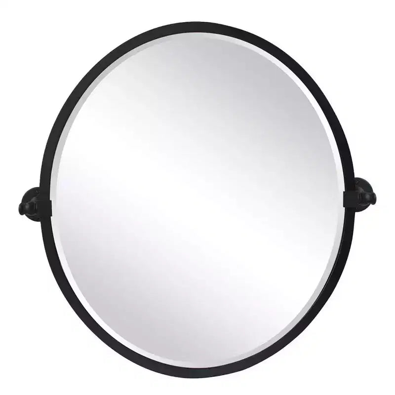 TEHOME Javel Miroir Ovale Inclinable de Salle de Bain avec Cadre en Métal Noir, Miroir Mural Biseauté, Dimensions Totales 27,03 x 26 pouces (Miroir 23 x 26 pouces)