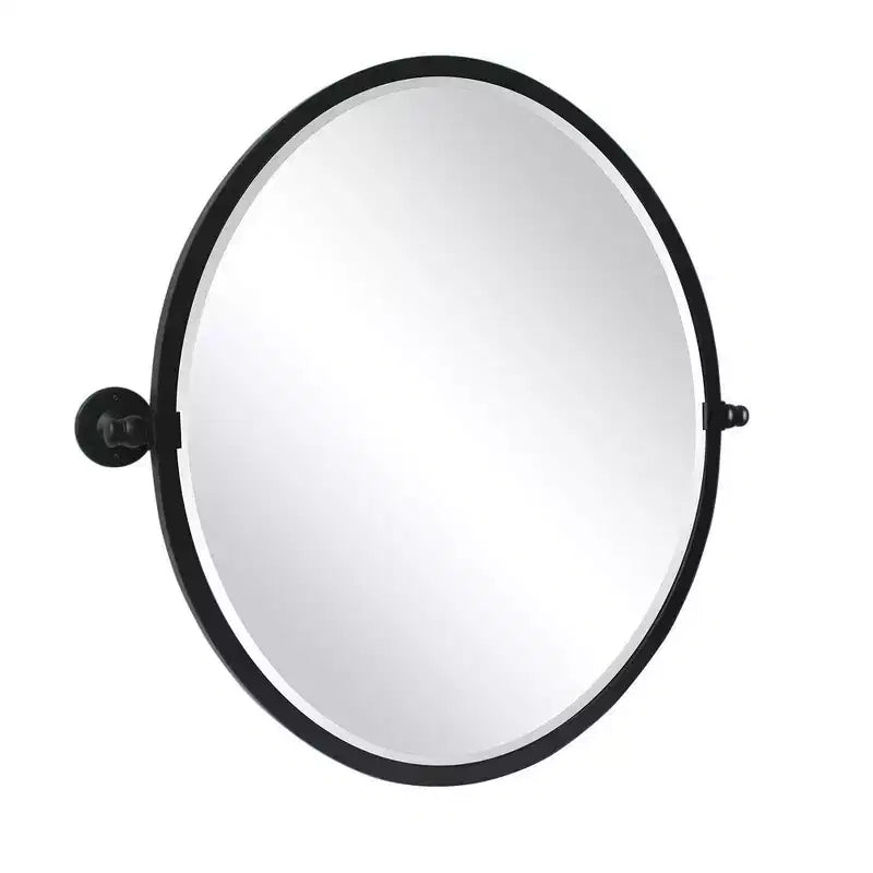 TEHOME Javel Miroir Ovale Inclinable de Salle de Bain avec Cadre en Métal Noir, Miroir Mural Biseauté, Dimensions Totales 27,03 x 26 pouces (Miroir 23 x 26 pouces)