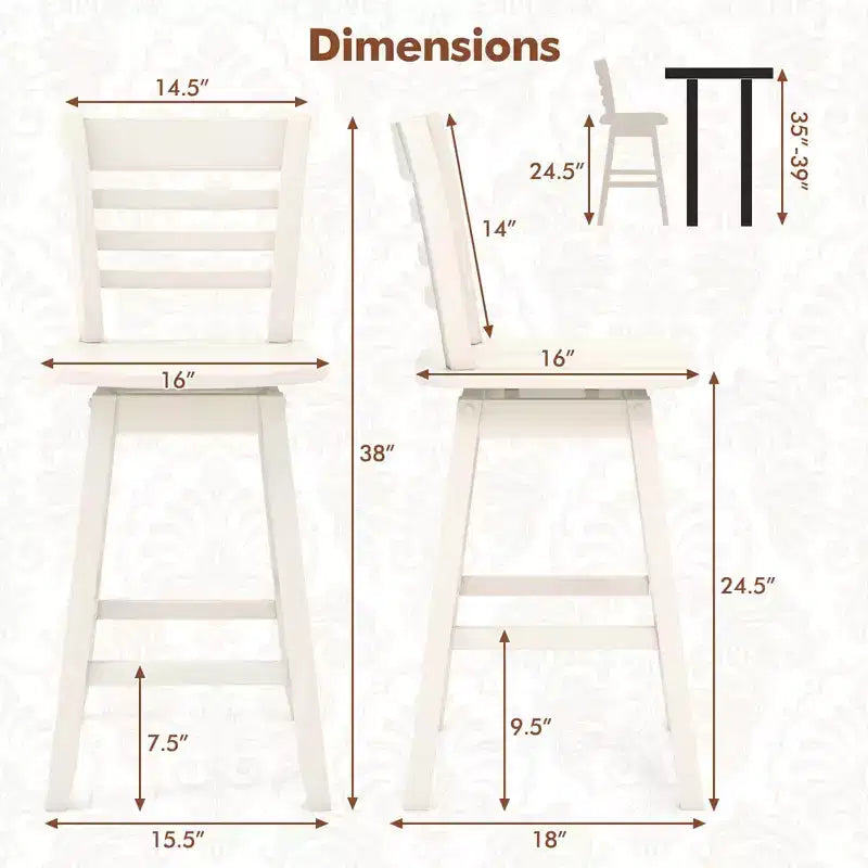 Costway Lot de 2 tabourets de bar pivotants de 62,2 cm avec dossier ajouré Marron/Blanc