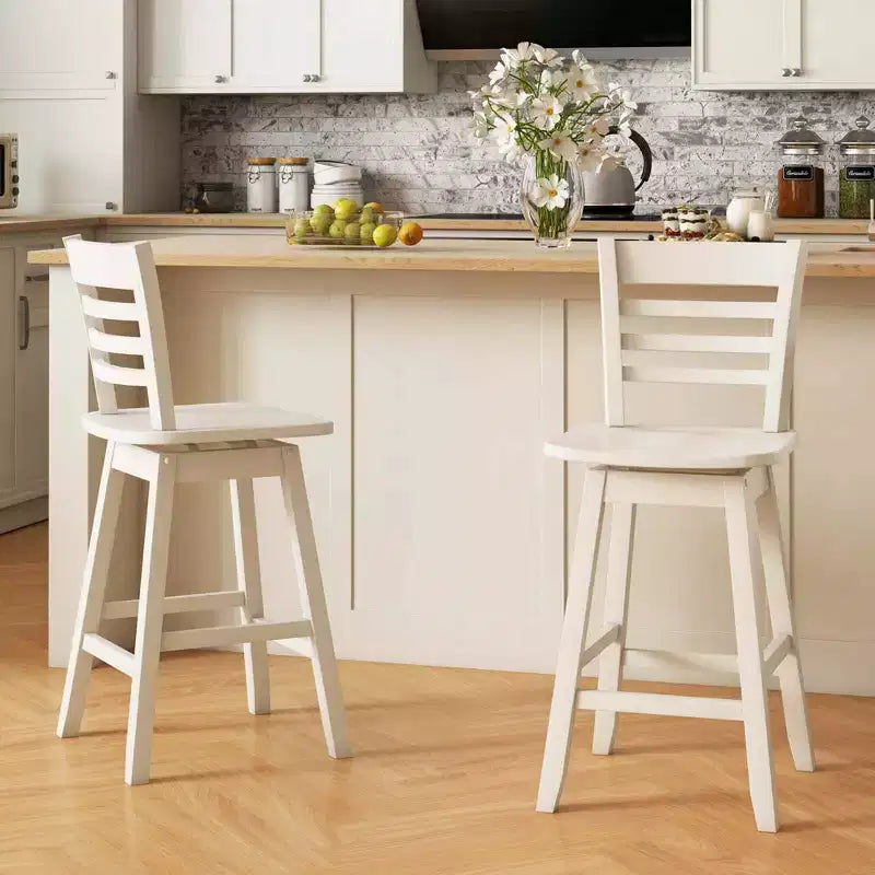 Costway Lot de 2 tabourets de bar pivotants de 62,2 cm avec dossier ajouré Marron/Blanc