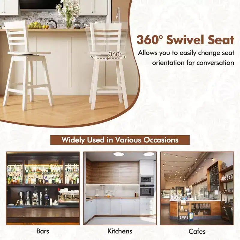 Costway Lot de 2 tabourets de bar pivotants de 62,2 cm avec dossier ajouré Marron/Blanc