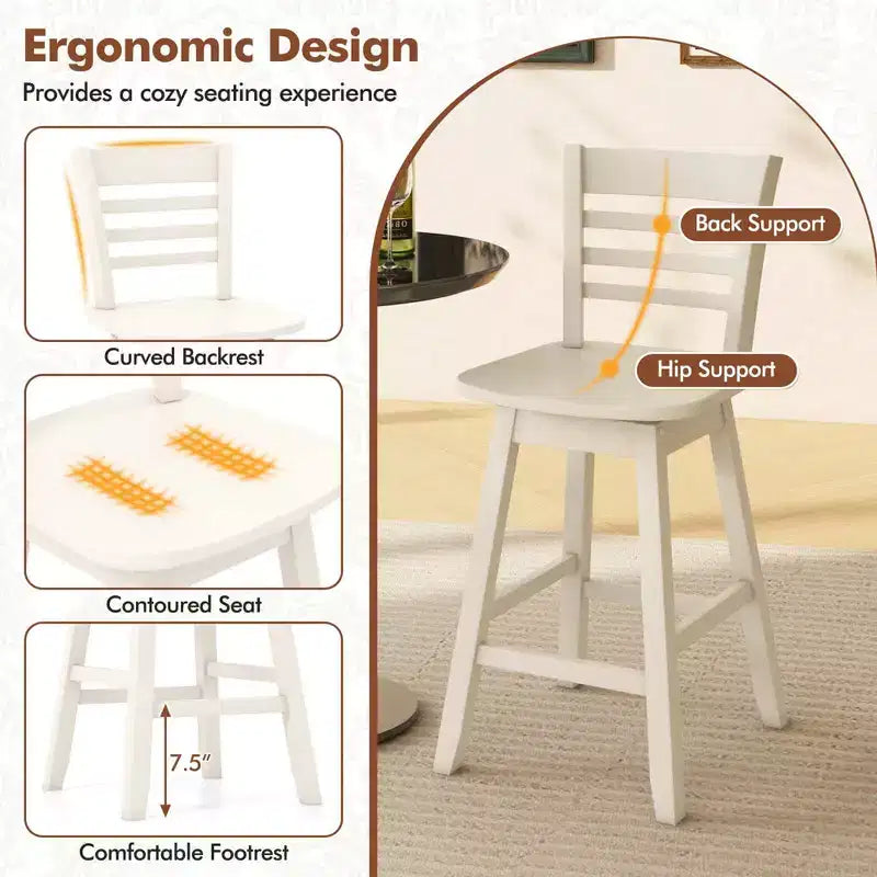 Costway Lot de 2 tabourets de bar pivotants de 62,2 cm avec dossier ajouré Marron/Blanc