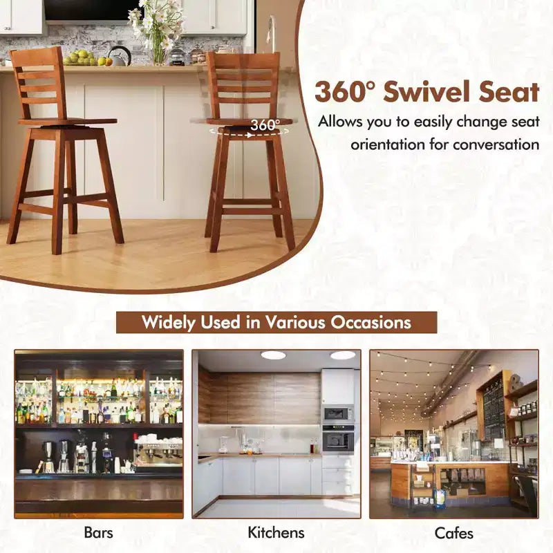 Costway Lot de 2 tabourets de bar pivotants de 62,2 cm avec dossier ajouré Marron/Blanc