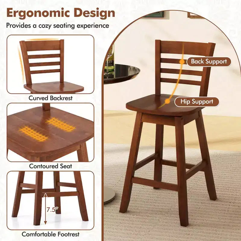 Costway Lot de 2 tabourets de bar pivotants de 62,2 cm avec dossier ajouré Marron/Blanc