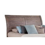 Lit traîneau rustique antique patiné / gris vieilli avec tête de lit à lattes et 2 tiroirs de pied de lit – Grand lit ou très grand lit