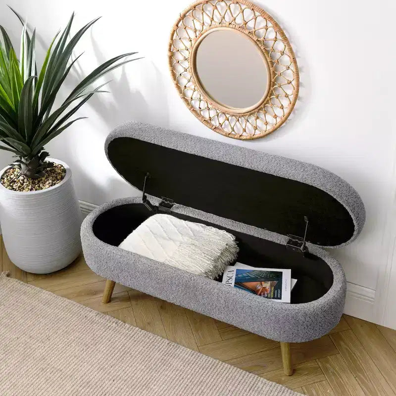 Banc de rangement multifonctionnel en bois et fausse fourrure Lvan de Christopher Knight Home