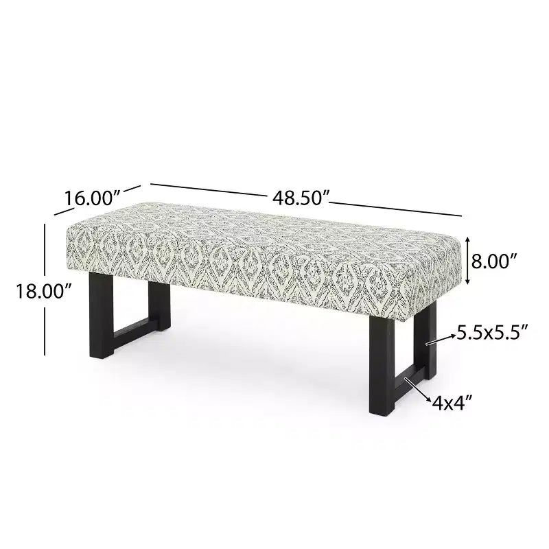 Banc Christopher Knight Home Ashford Boho en tissu rembourré, imprimé noir et noir