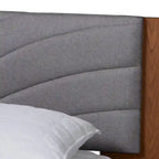 Lit plateforme capitonné cannelé de style Mid-Century Gris / Noyer avec tables de chevet flottantes – Grand lit ou Très grand lit