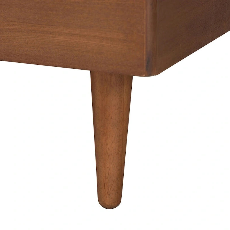 Lit plateforme capitonné cannelé de style Mid-Century Gris / Noyer avec tables de chevet flottantes – Grand lit ou Très grand lit