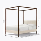 Lit plateforme tapissé à baldaquin Queen Size blanc crème avec tête de lit en bouclette – Matelas non inclus