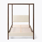Lit plateforme tapissé à baldaquin Queen Size blanc crème avec tête de lit en bouclette – Matelas non inclus