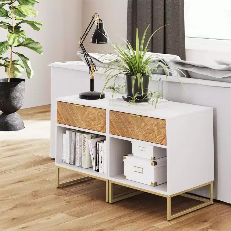 Nathan James Lot de 2 tables de chevet Kensi en bois à chevrons