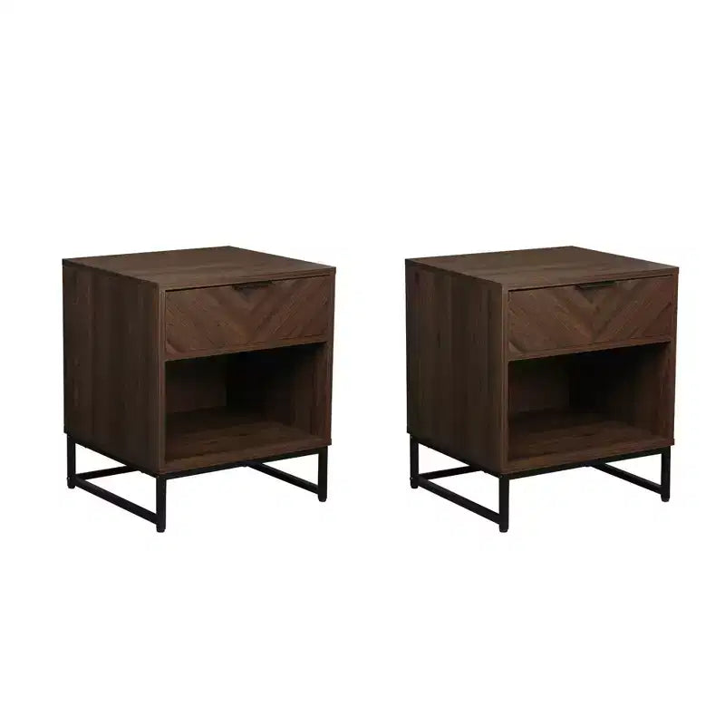 Nathan James Set of 2 Kensi Wood Herringbone Nightstands