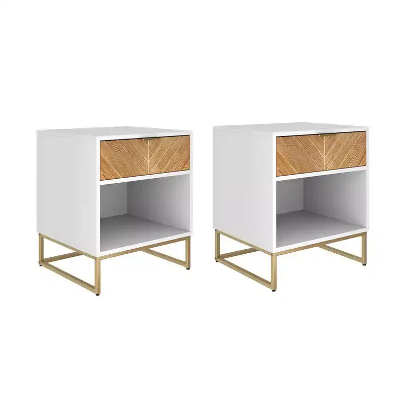 Nathan James Lot de 2 tables de chevet Kensi en bois à chevrons