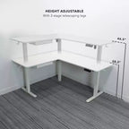 Mount-It! Grand bureau d'angle électrique réglable en hauteur, bureau debout automatique avec réglage en hauteur ergonomique et fluide, cadre en acier, blanc